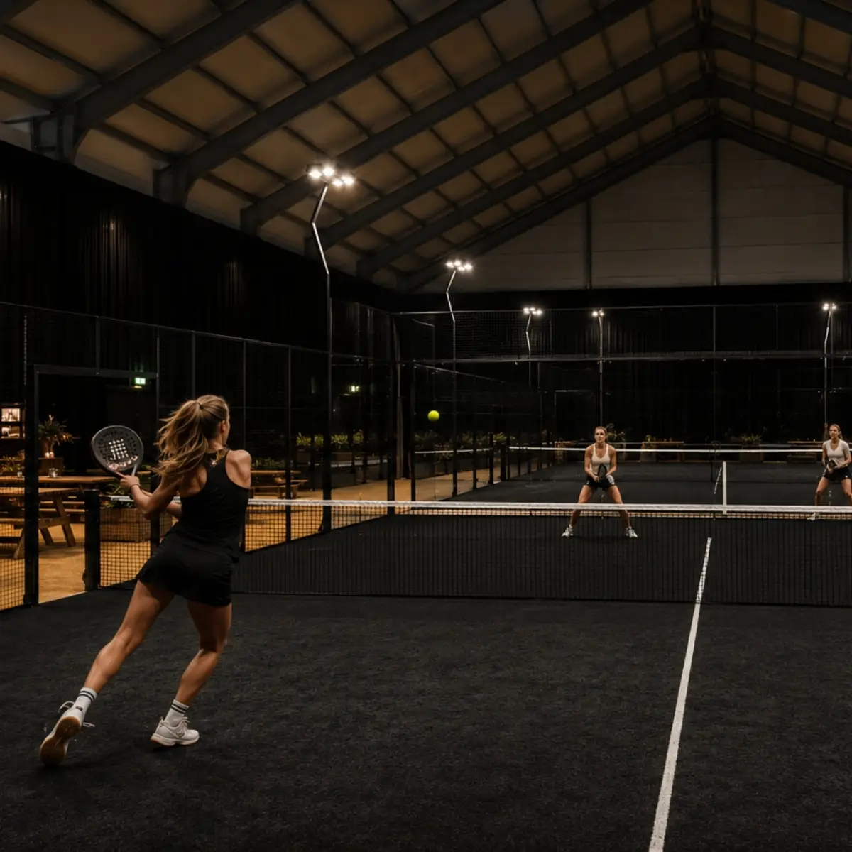 Dames die binnen padellen op indoor padelbaan De Hogee Heide